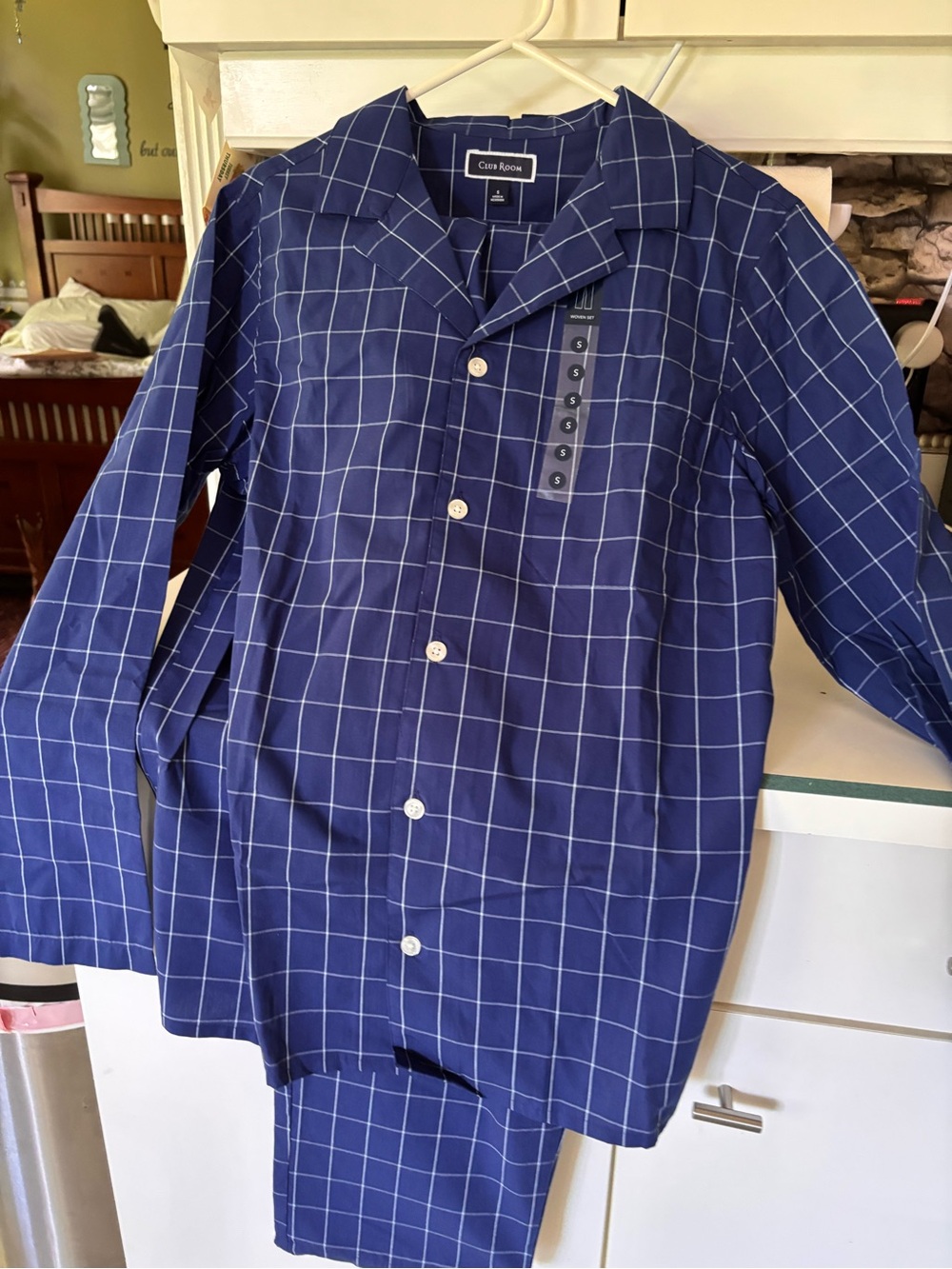 Club Room Navy Windowpane Casual Button-Down Shirt